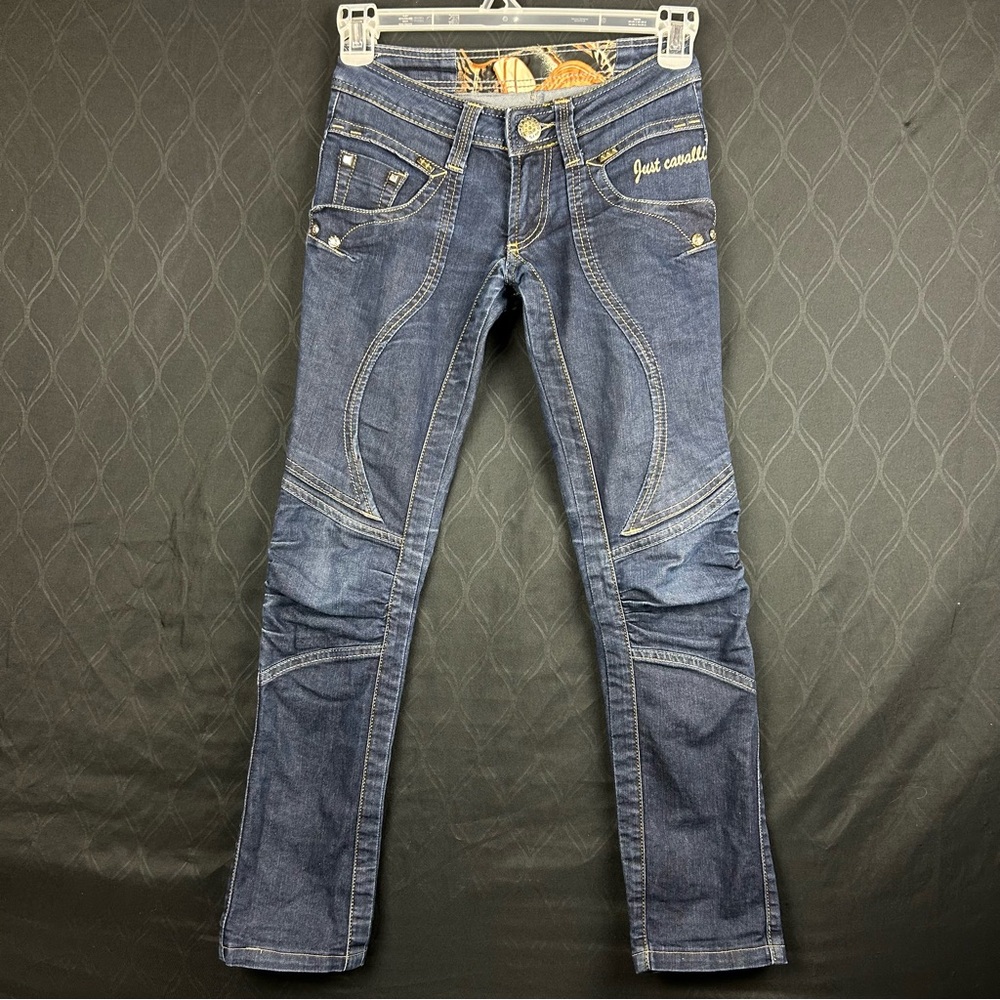 Just Cavalli Jeans Womens 26 Skinny Fit Low Rise Stretch Blue Wash Embellished